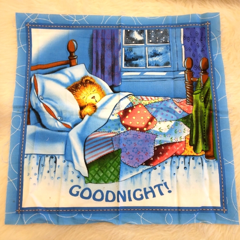 FABRIC PANEL Pillow Panel GOODNIGHT! Featuring A Sweet Sleeping Teddy Bear